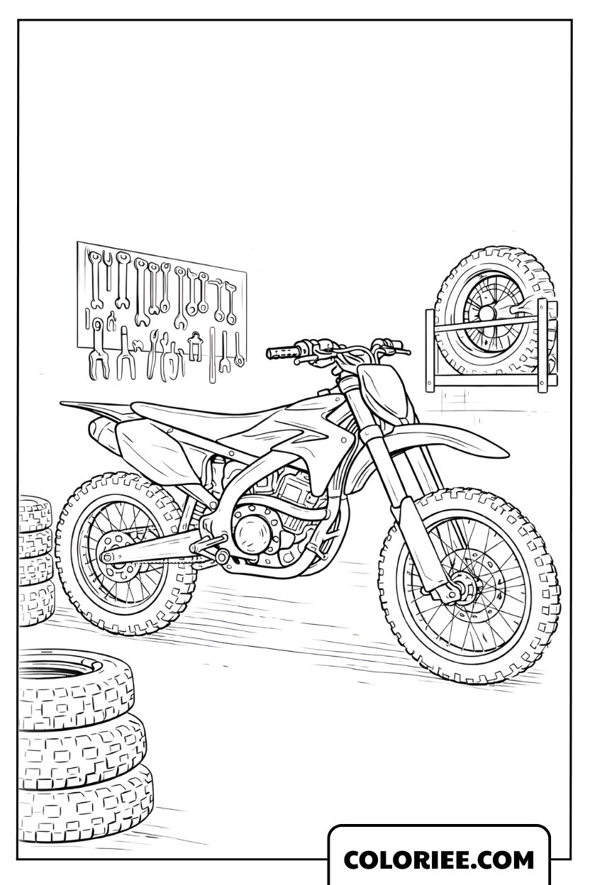 Coloriage moto tout terrain dans le garage