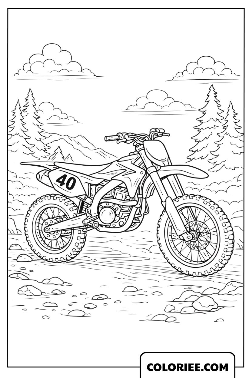 Coloriage moto tout terrain de compétition