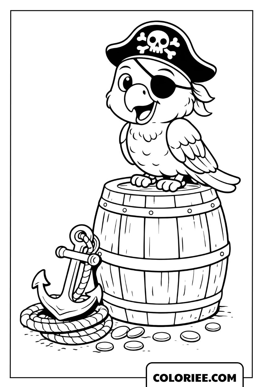 Coloriage perroquet pirate malicieux