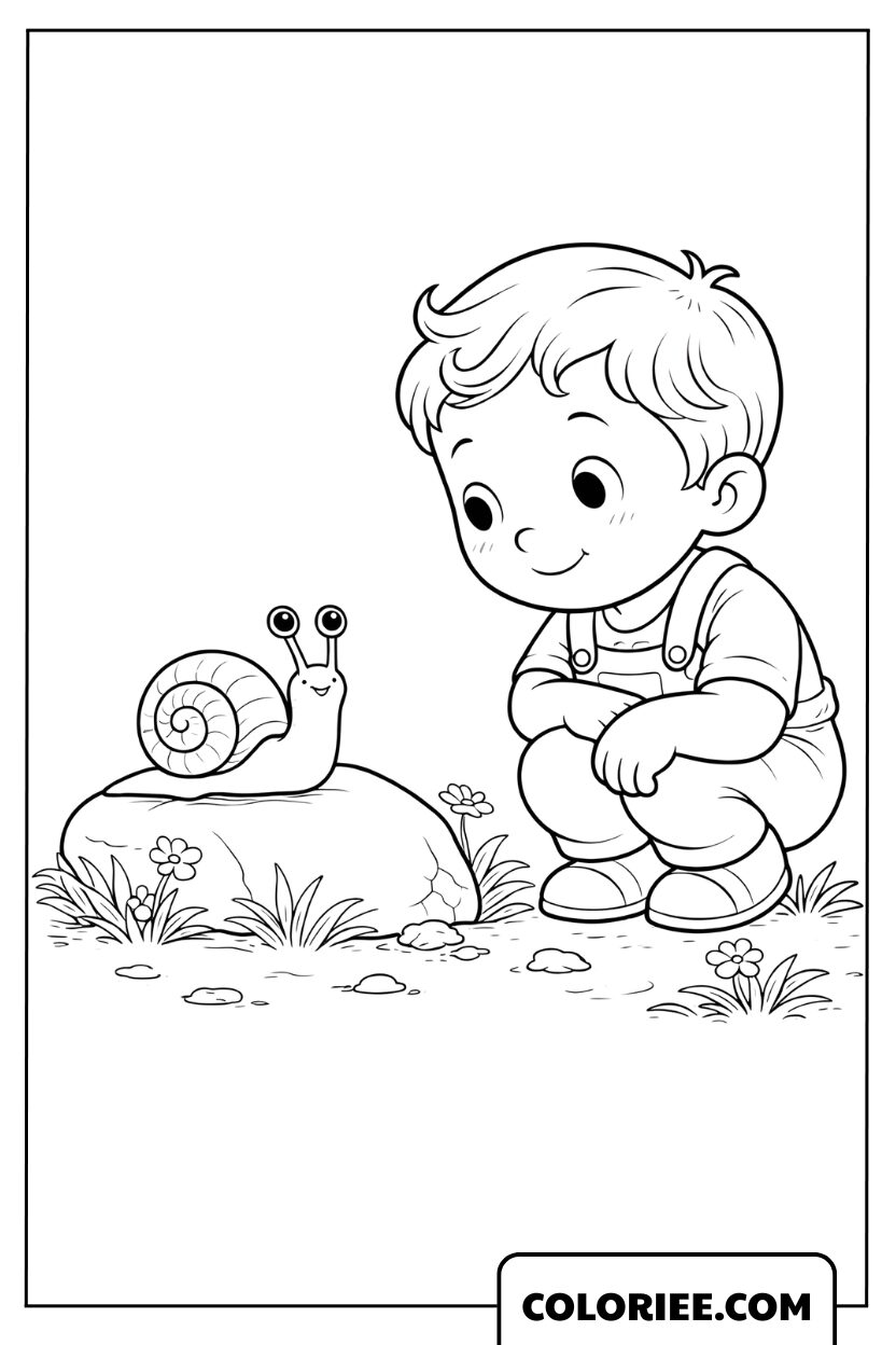 Coloriage petit et son ami l'escargot