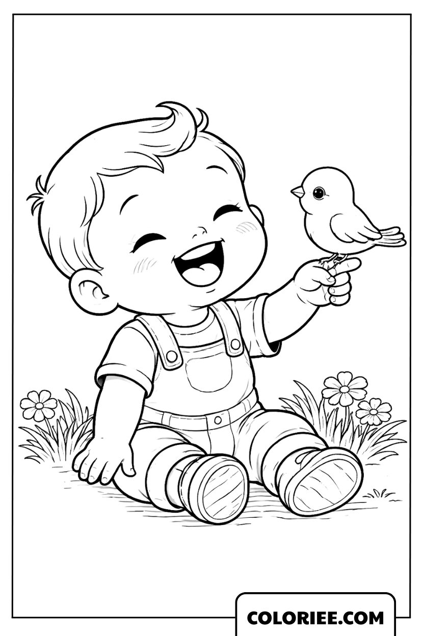 Coloriage petit et son petit oiseau