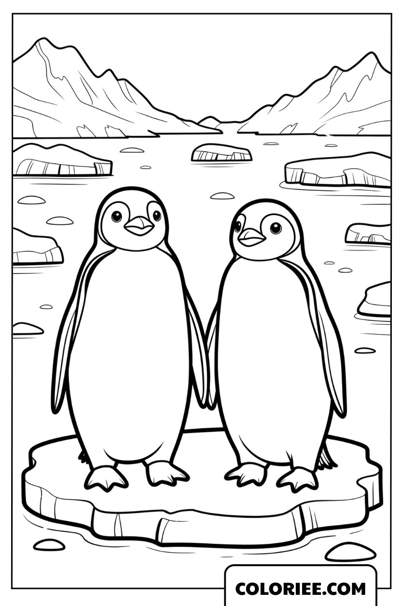 Coloriage pingouins amis en hiver