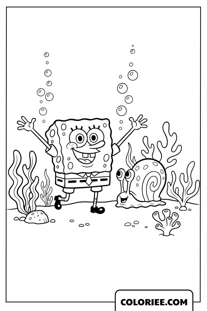 Dessin Bob l'Éponge et l'escargot Gary