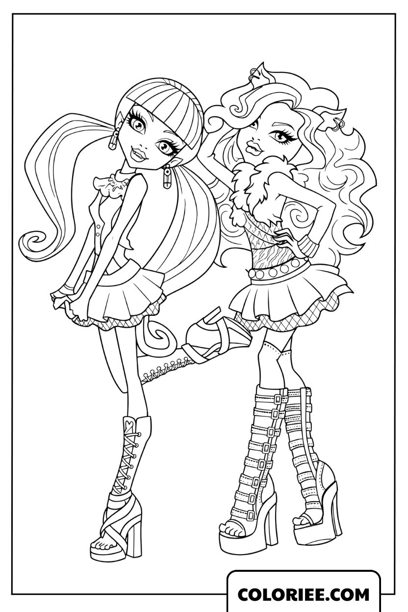 Dessin Draculaura et Clawdeen Wolf