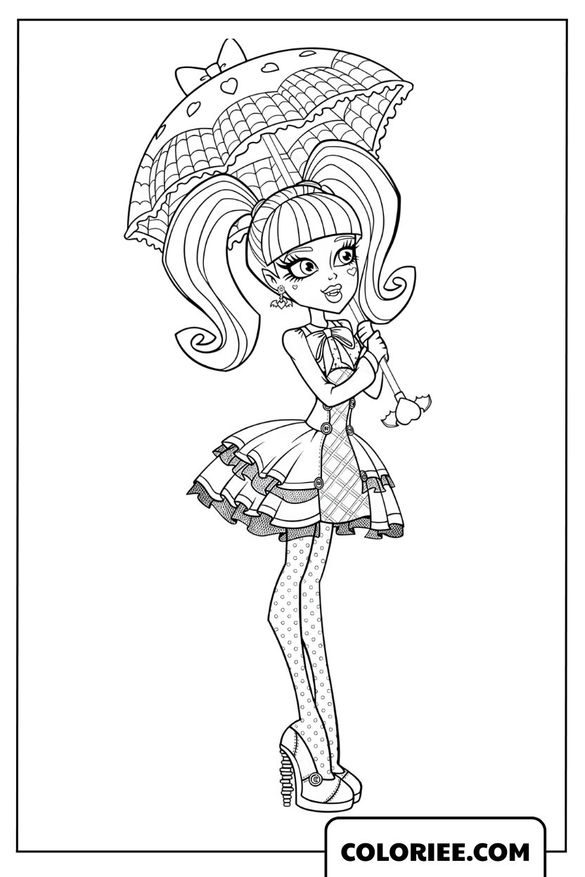 Dessin Draculaura và son ombrelle rose