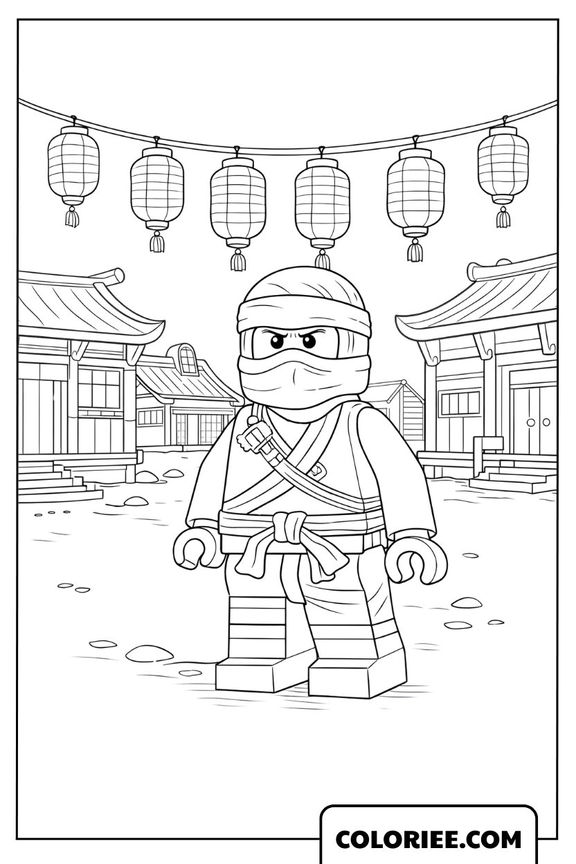 Dessin Ninja dans la rue aux lanternes
