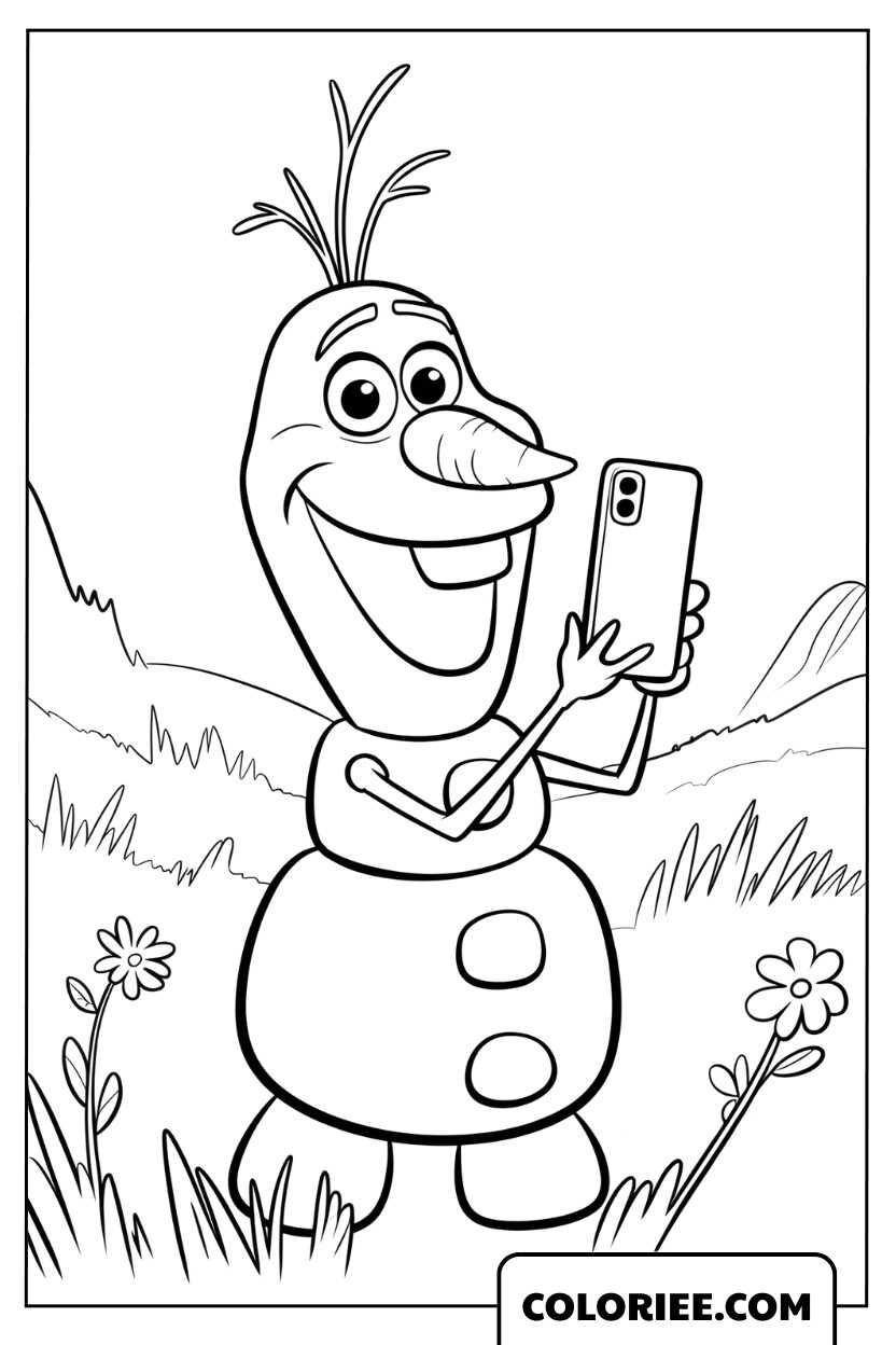 Dessin Olaf le bonhomme de neige et son iPhone