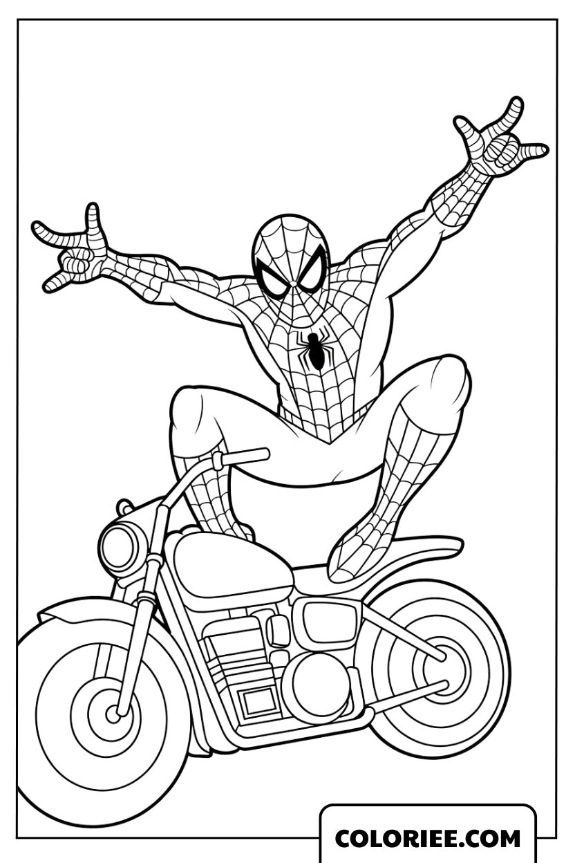 Dessin Spiderman acrobatique avec moto