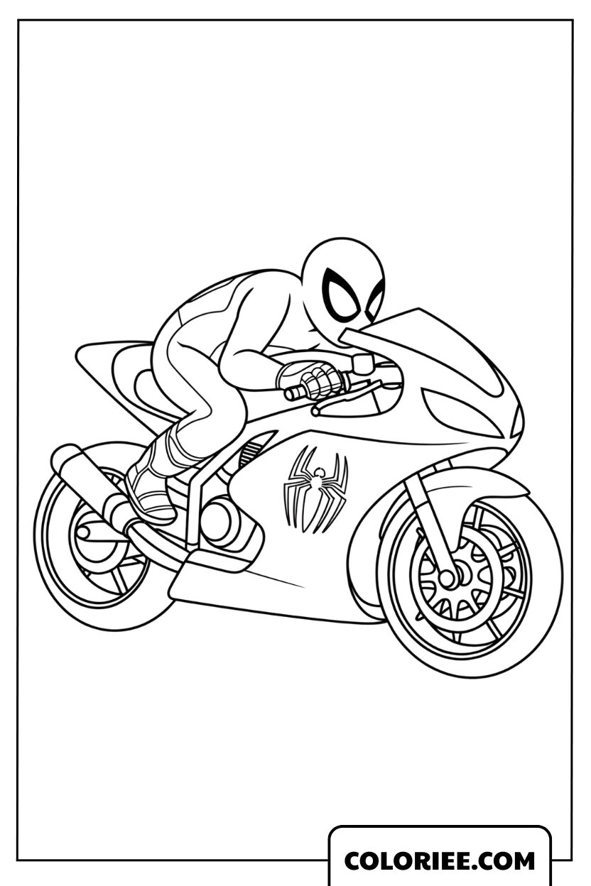 Dessin Spiderman en course de moto sportive