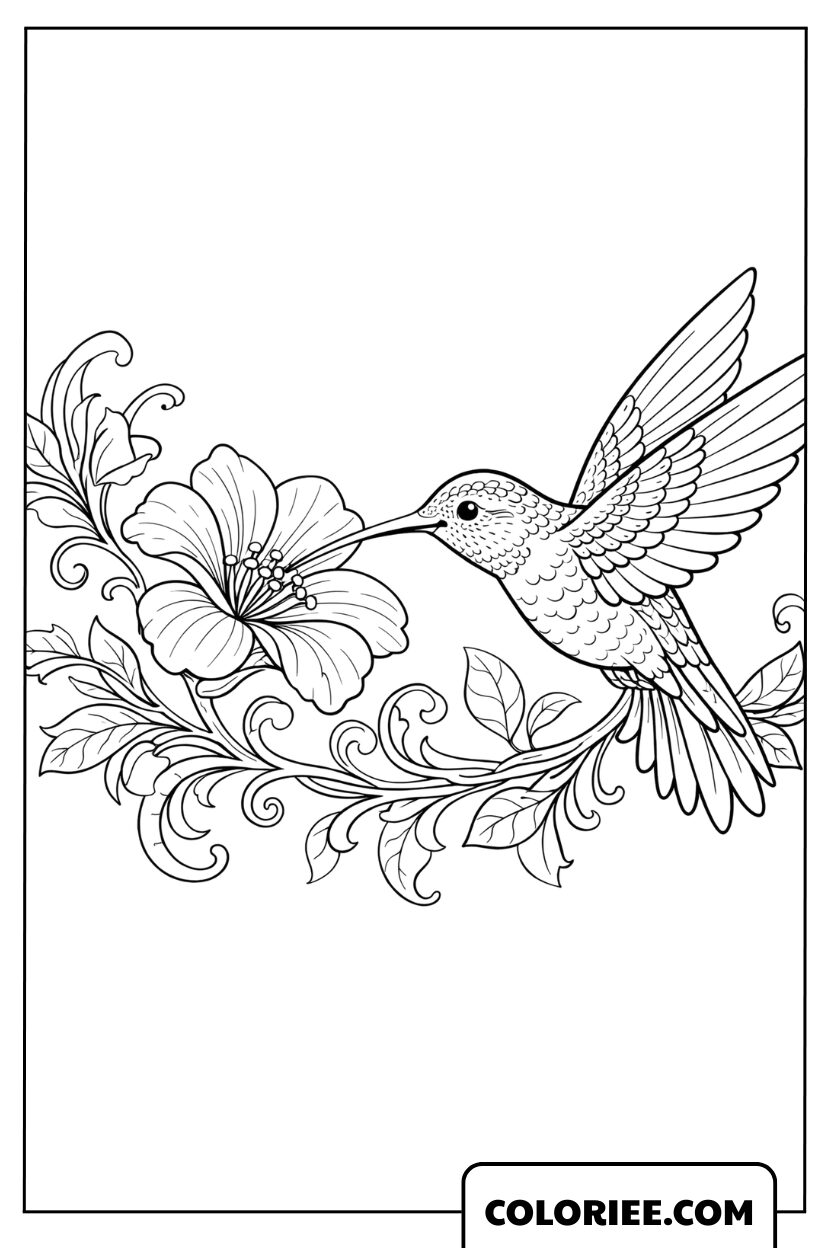 Dessin colibri et fleur d'hibiscus