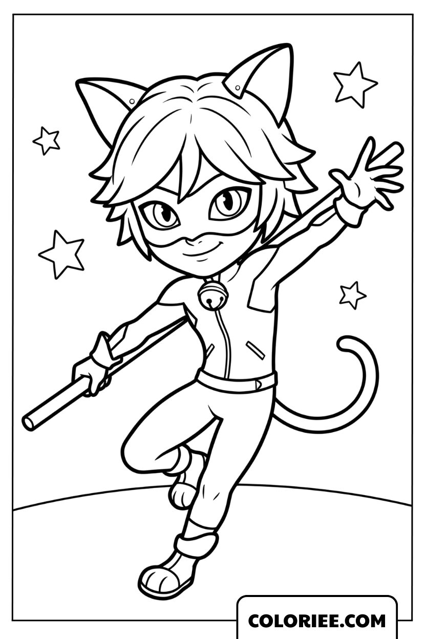 Dessin de Chat Noir en pose héroïque