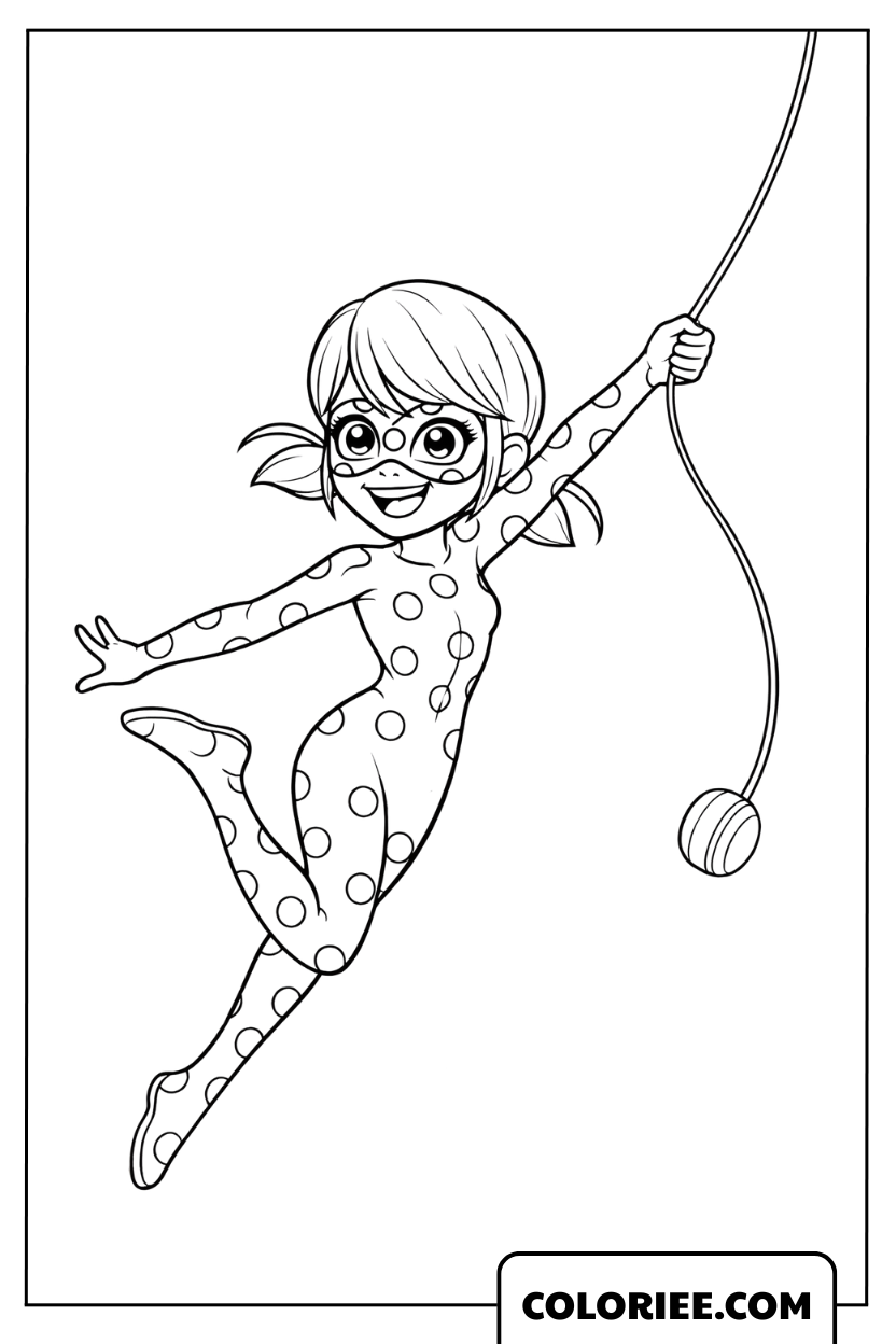Dessin de Ladybug suspendue à son fil de yo-yo