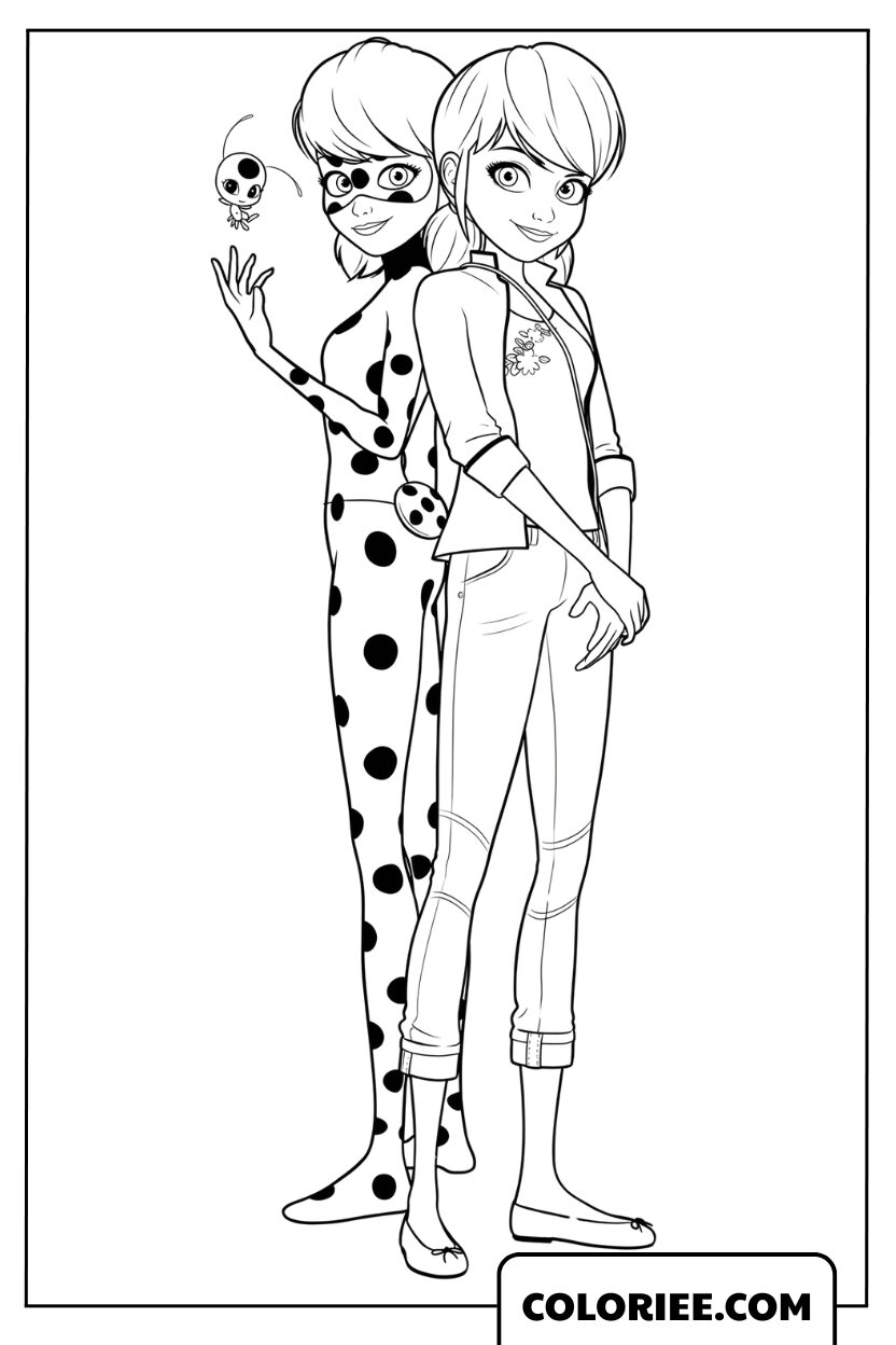 Dessin de Marinette et son alter ego Ladybug