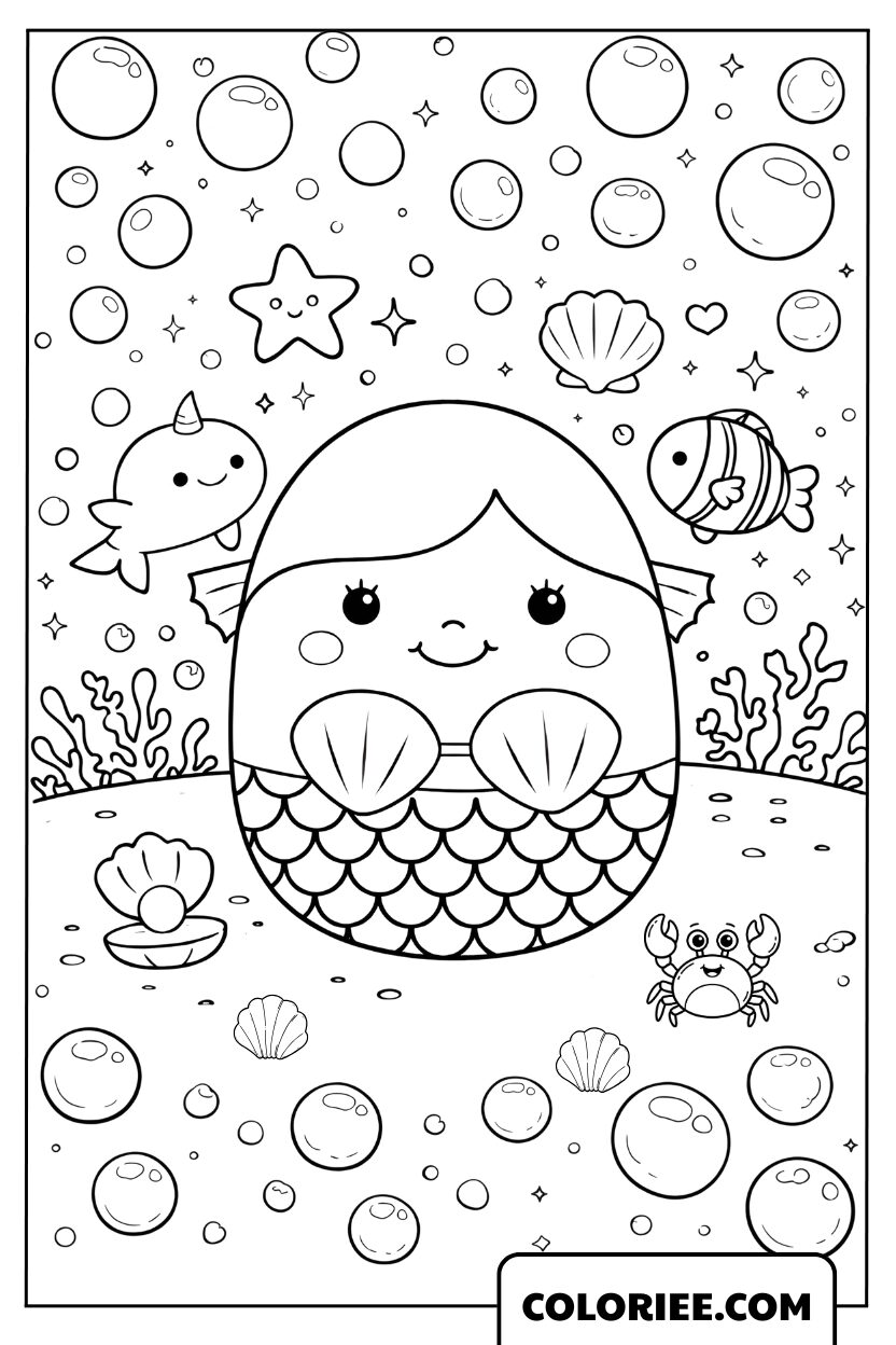 Dessin de Squishmallow Sirène sous l'océan