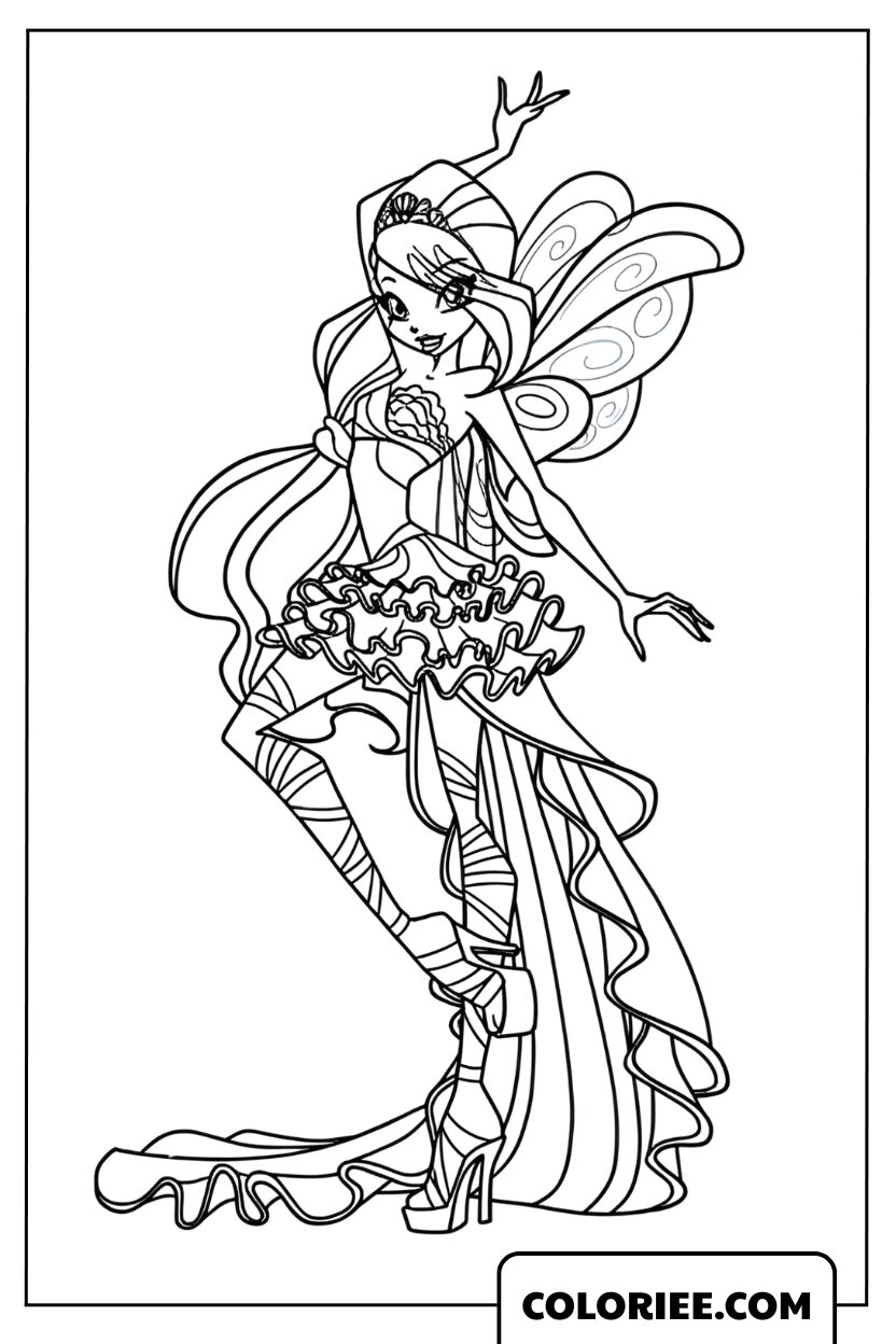 Dessin de la fée Bloom Winx en mouvement magique