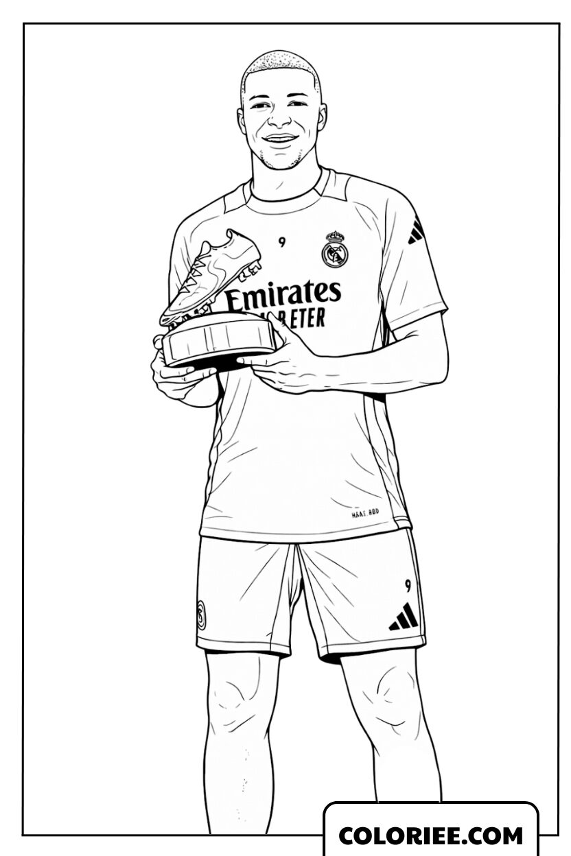 Dessin de la gloire de Mbappé avec un trophée prestigieux
