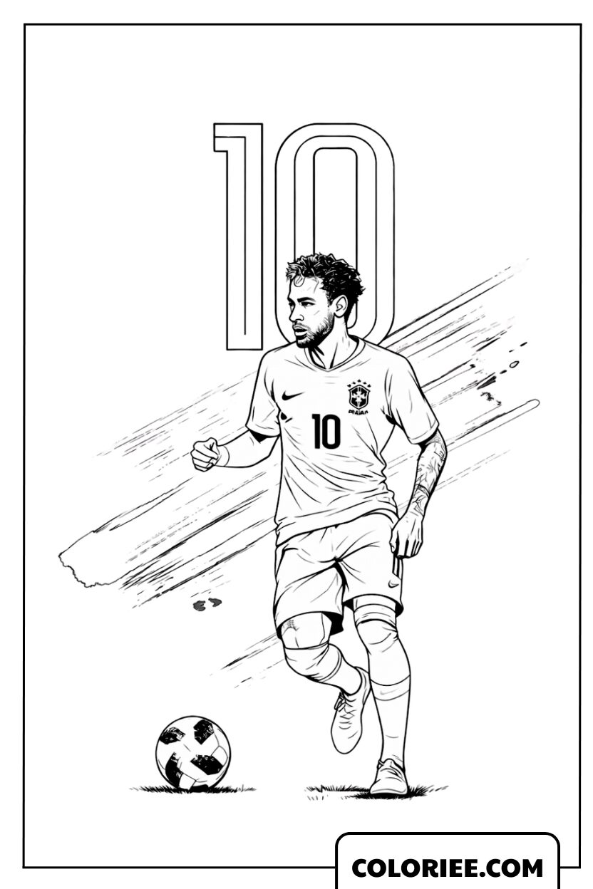 Dessin de la superstar Neymar Jr avec une technique de dribble d’élite