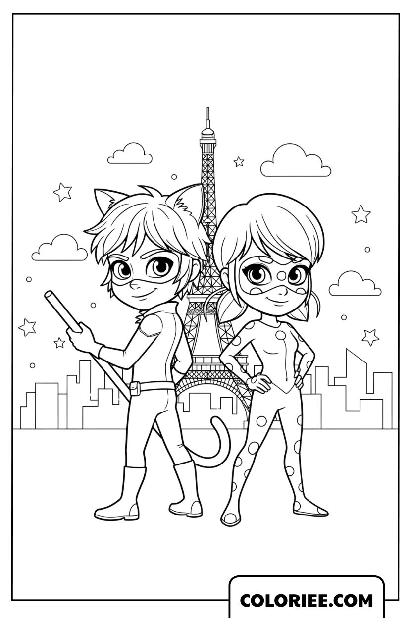 Dessin de l'équipe Miraculous prête pour l'action