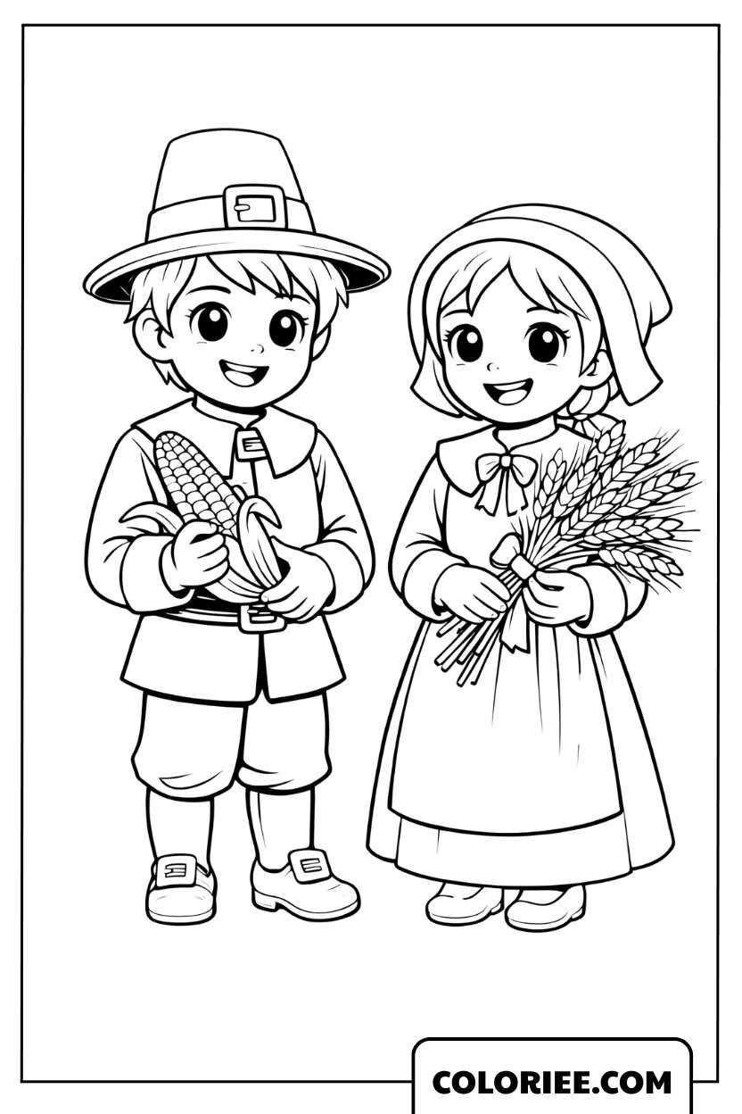 Dessin d’enfants récoltant pour Action de grâce