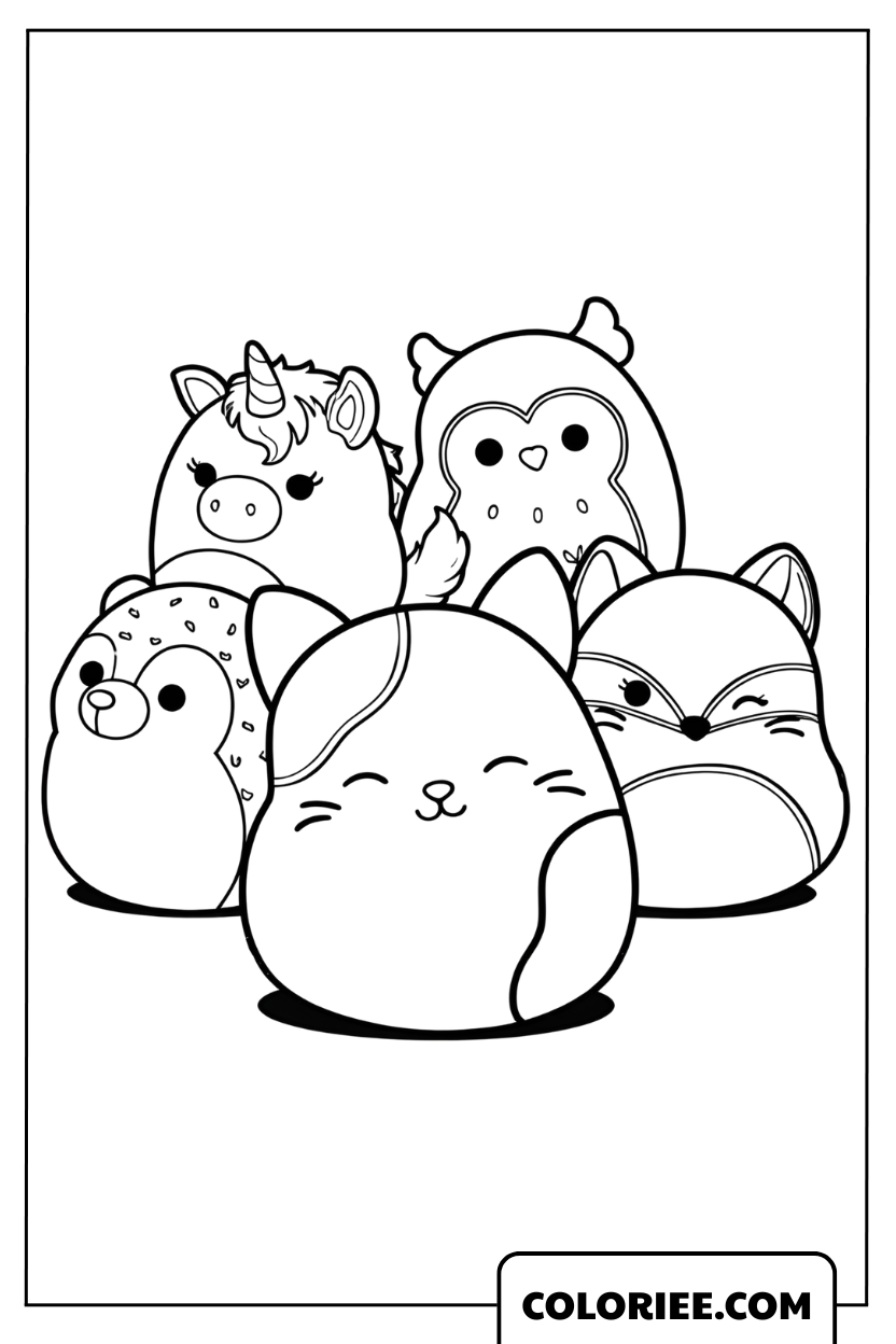 Dessin du chat Tally Squishmallow et ses amis