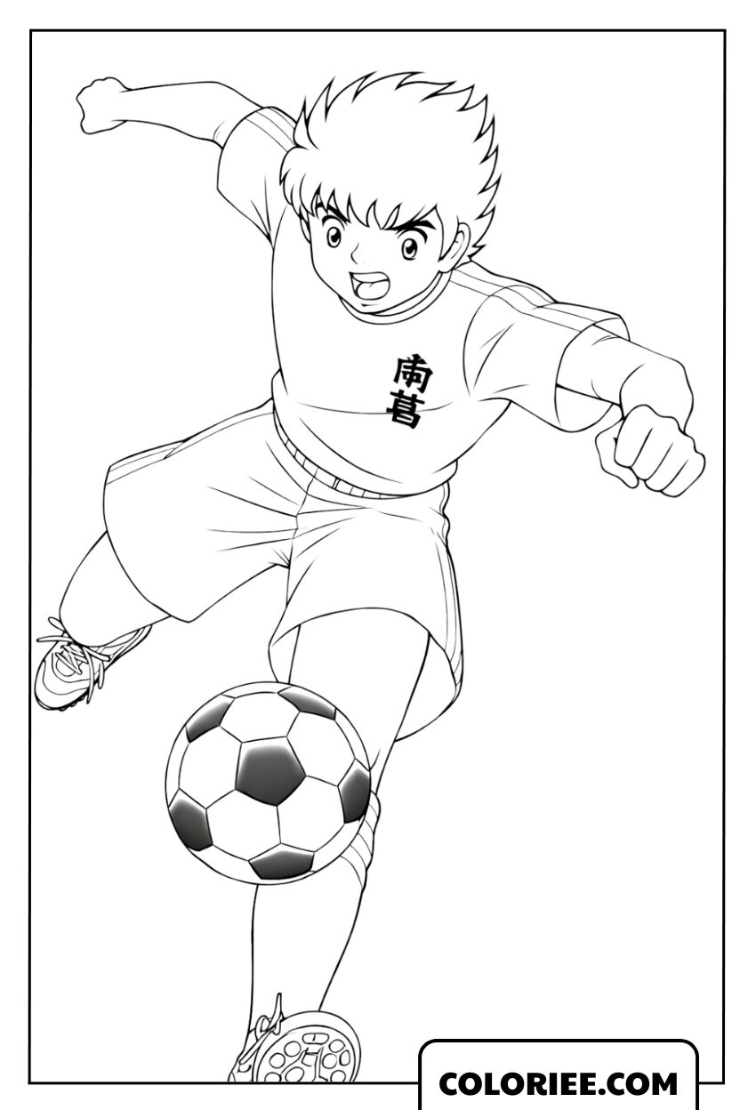 Dessin du maître du tir Tsubasa plein de détermination
