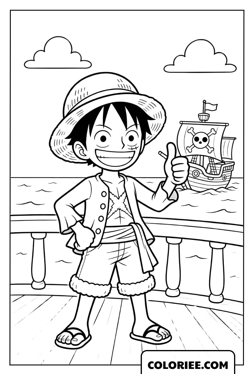 Dessin du roi des pirates Luffy sur le pont