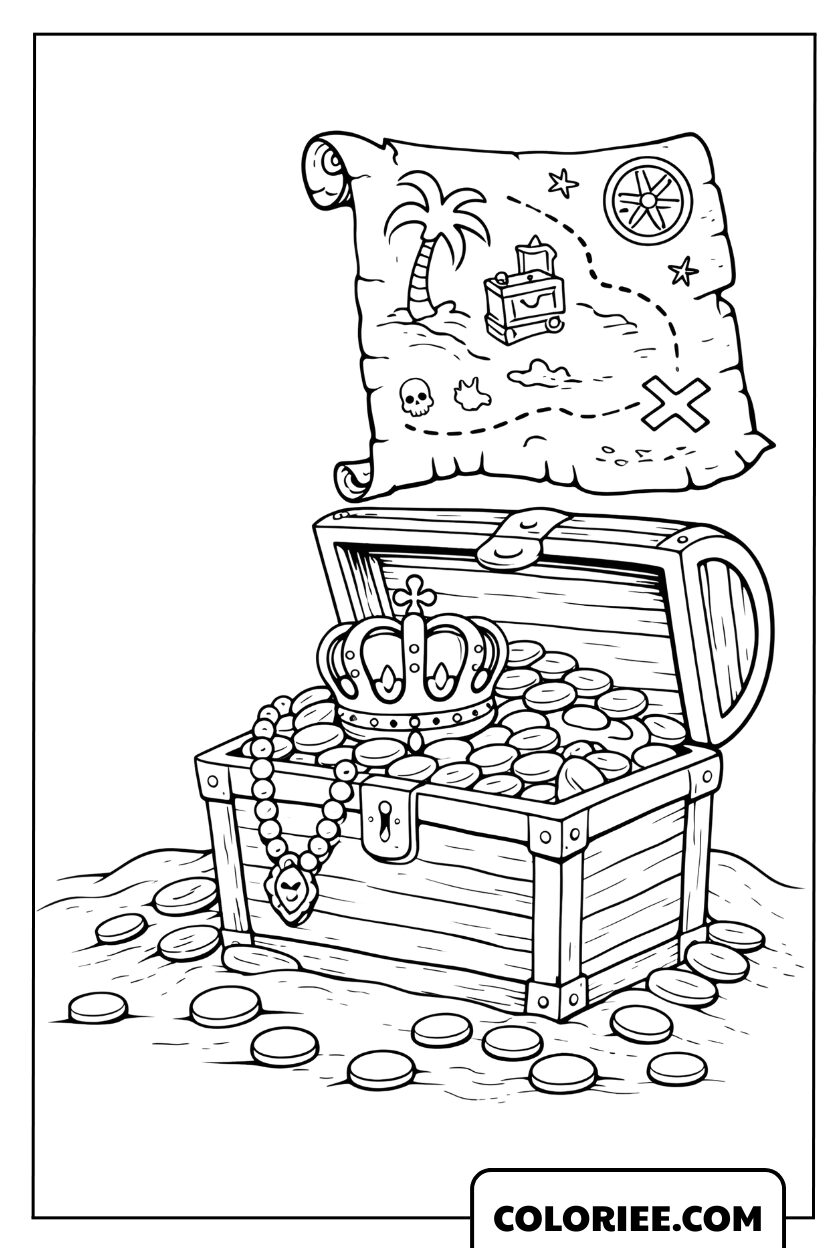 Dessin d'un coffre au trésor rempli d'or