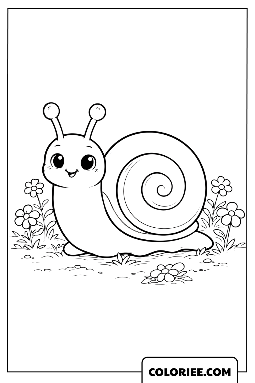 Dessin d'un escargot mignon et souriant