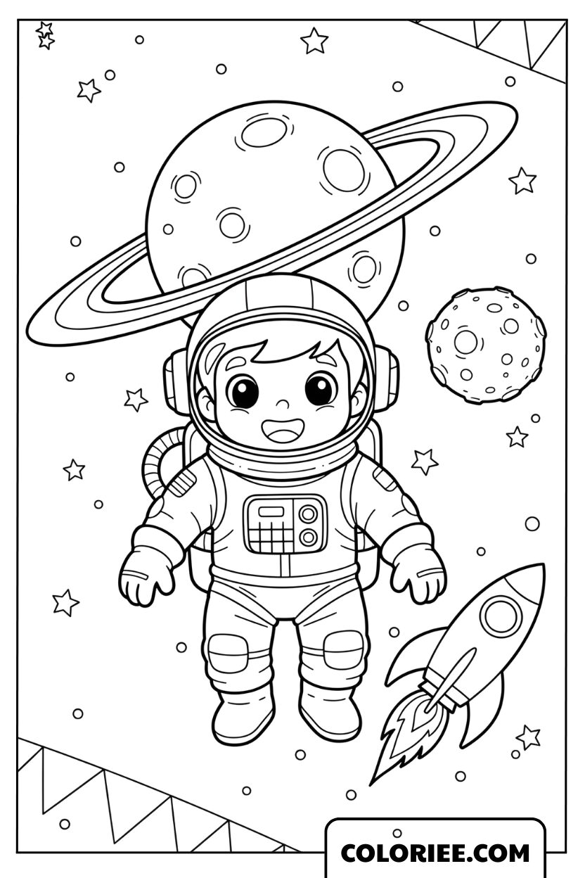 Dessin d'un petit astronaute explorant l'espace