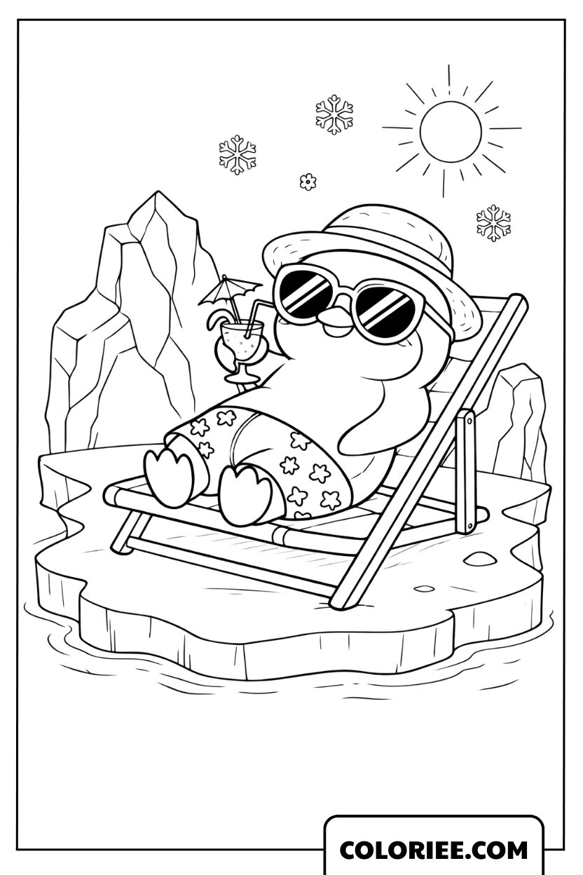 Dessin d’un pingouin se relaxant sur la glace