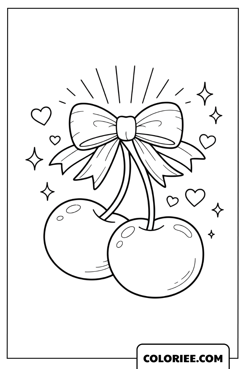 Dessin duo de cerises au ruban charmant
