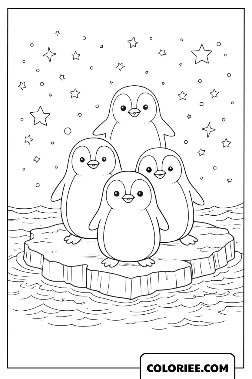Dessin famille de pingouins sur la banquise