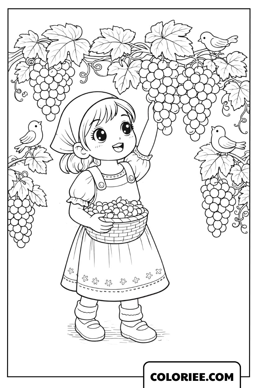 Dessin fillette et la vigne généreuse