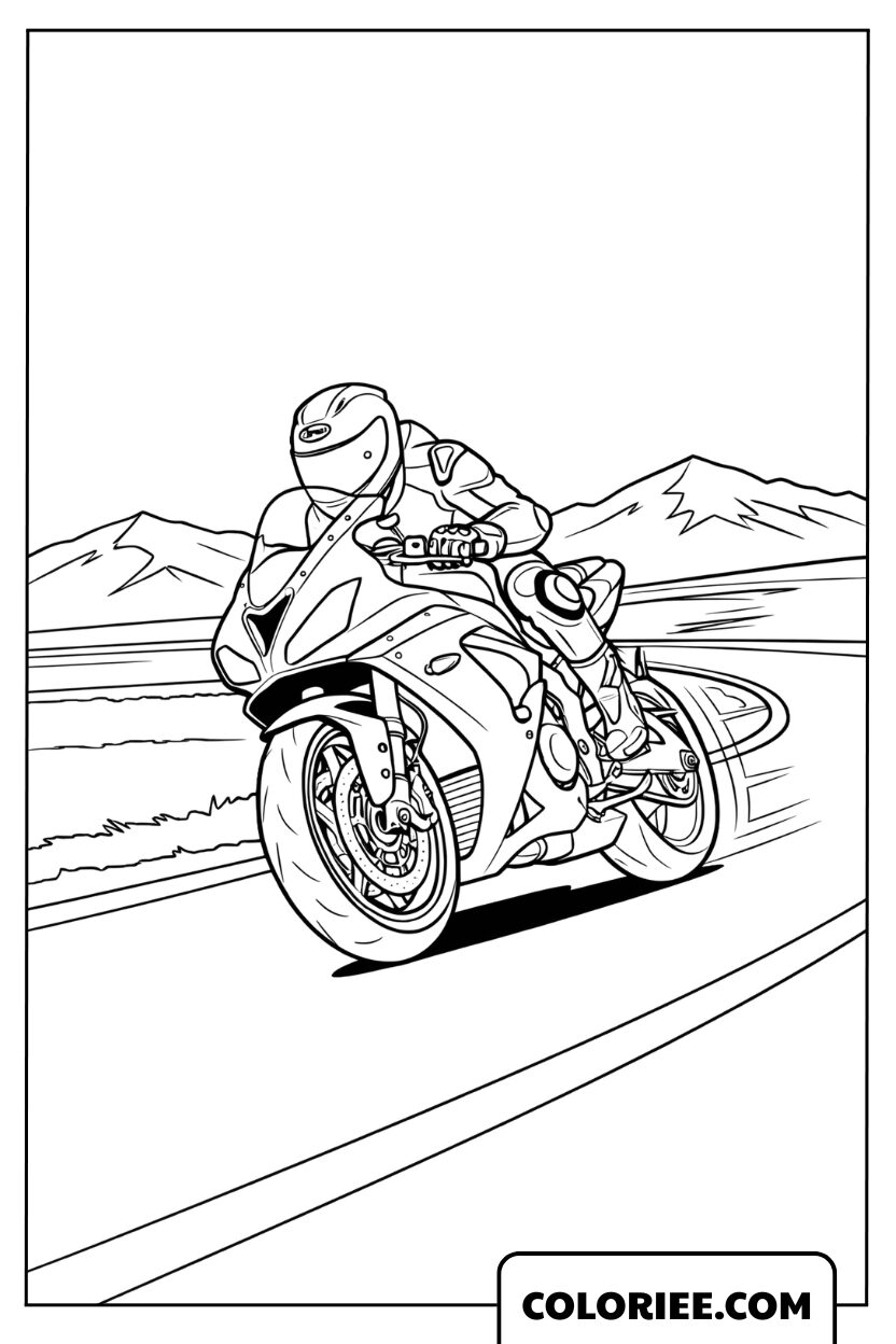 Dessin garçon pilote de moto sportive