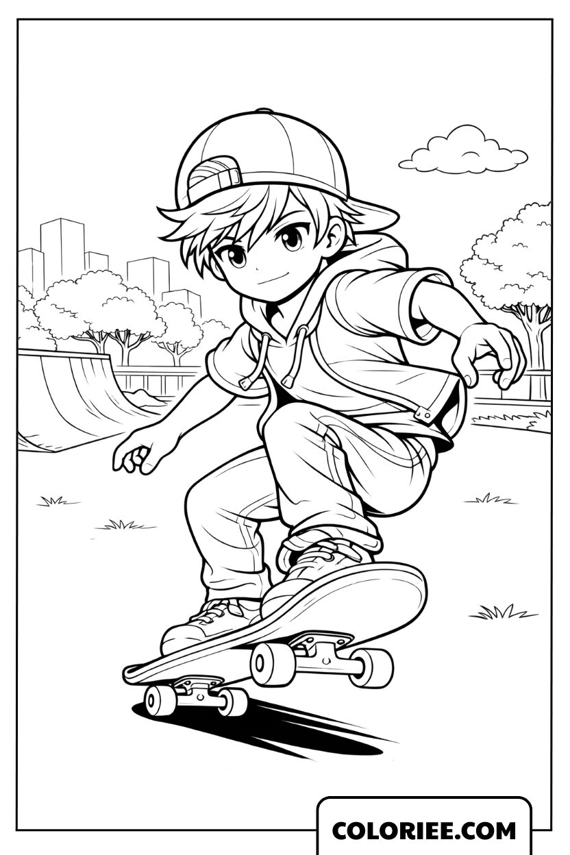 Dessin garçon skateur en action