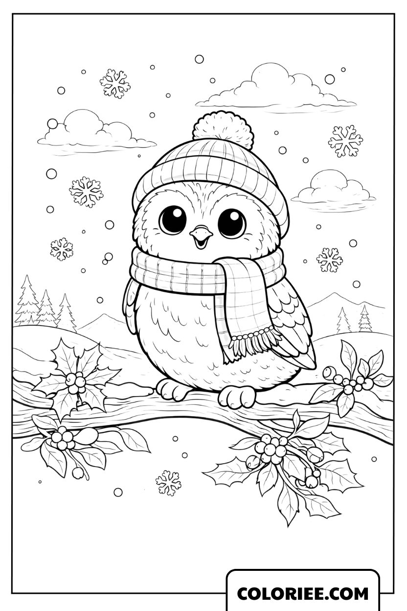 Dessin hibou sous la neige