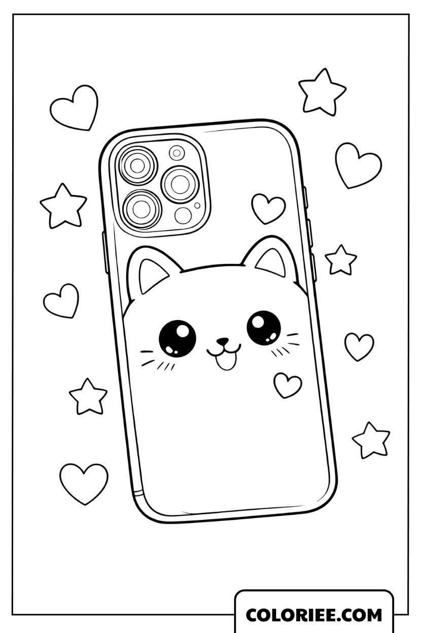 Dessin iPhone et sa coque chat mignonne