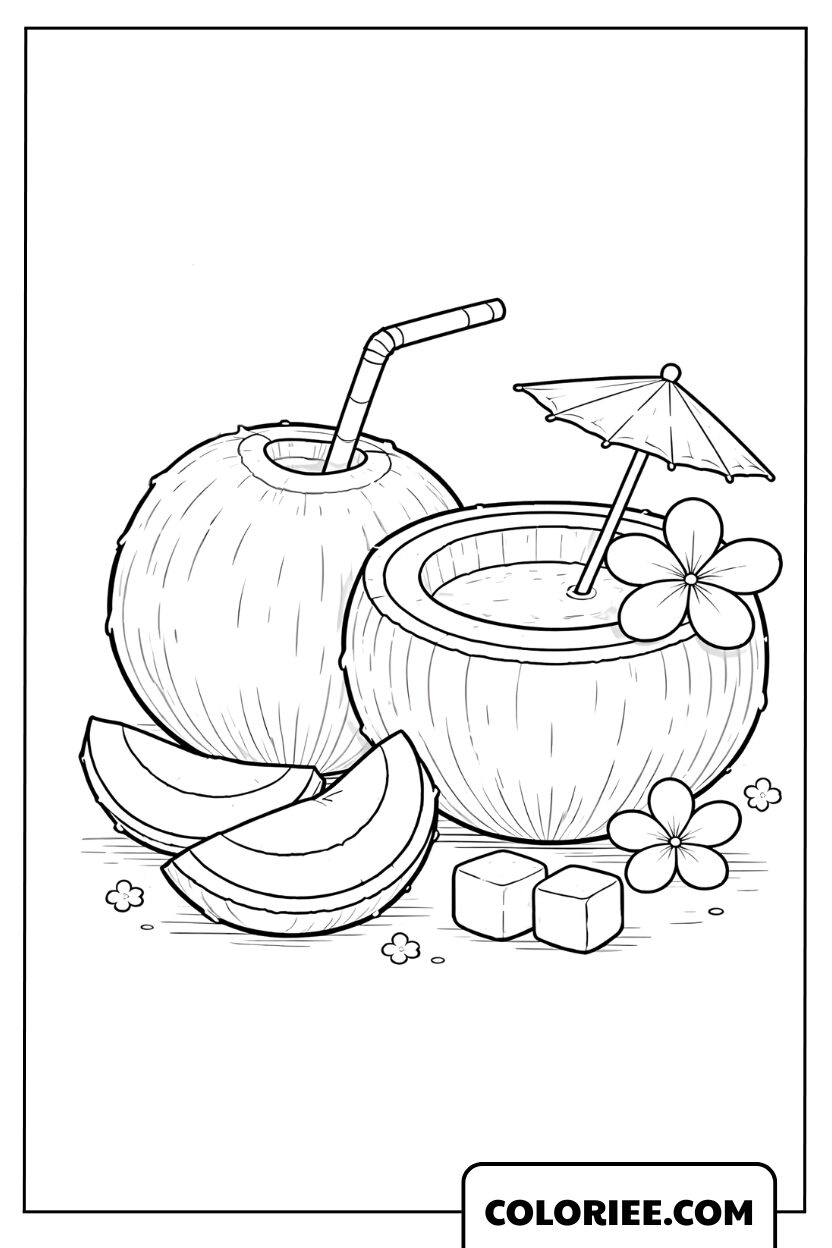 Dessin noix de coco fraîche d'été