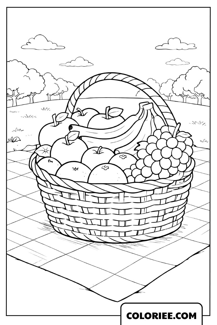 Dessin panier de fruits pique-nique