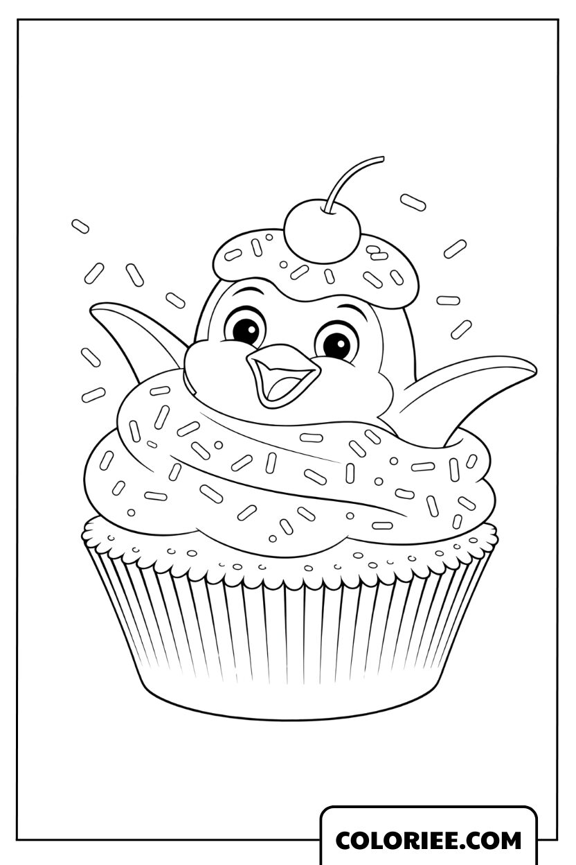Dessin pingouin cupcake rigolo