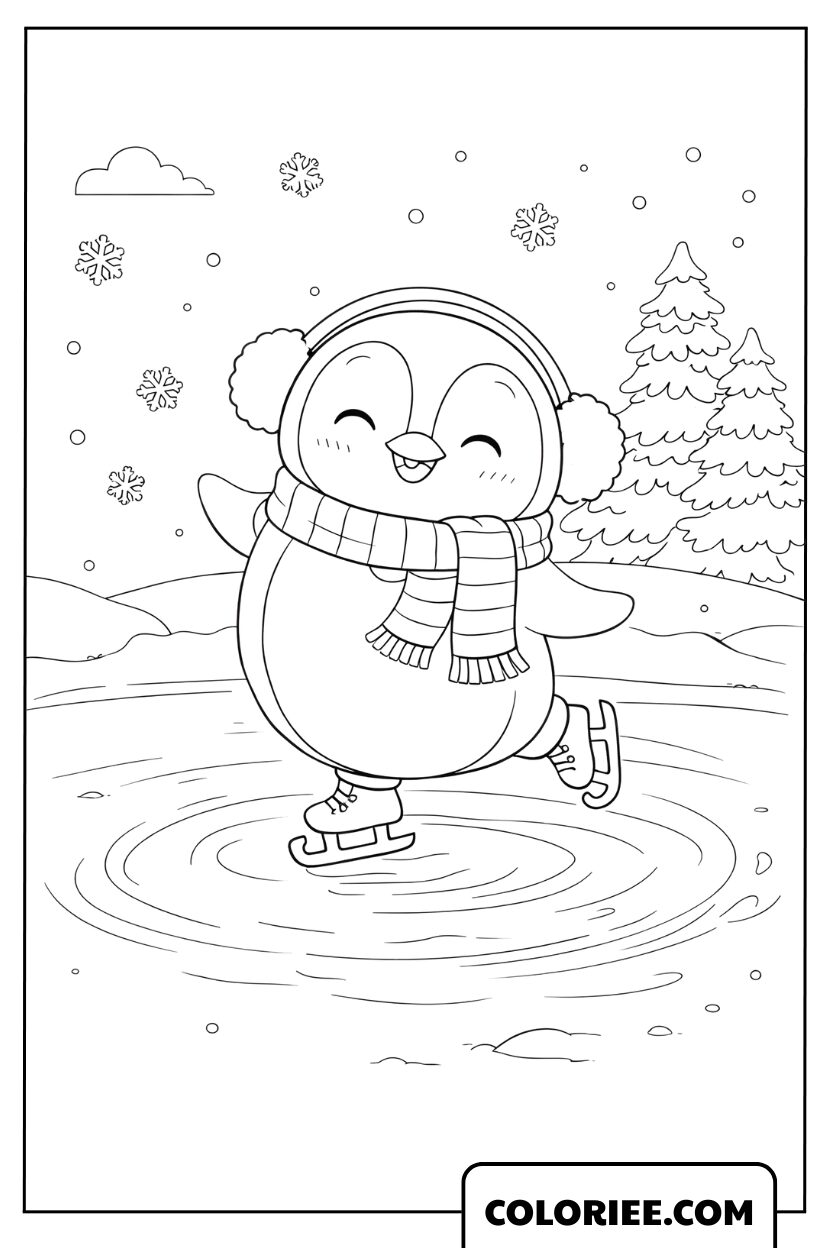 Dessin pingouin joyeux sur la glace