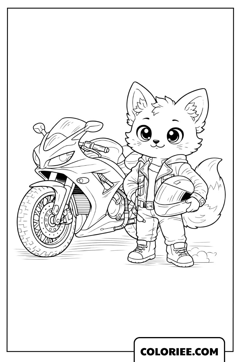 Dessin renard mignon avec moto