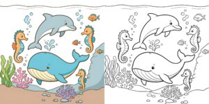 Coloriage Baleine et Animaux Marins ft