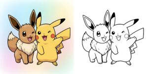 Coloriage Evoli et Pikachu ft