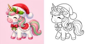 Coloriage Licorne de Noël ft