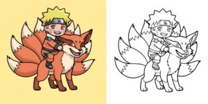 Coloriage Naruto et Kurama ft