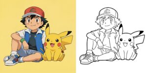Coloriage Sacha et Pikachu ft