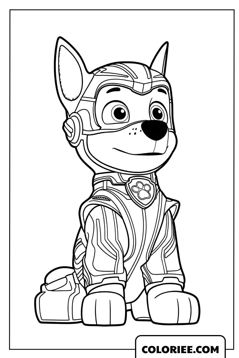 Coloriage de Chase assis fièrement dans son armure spéciale