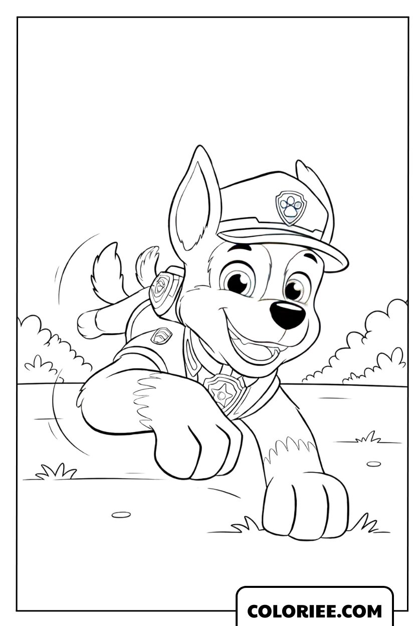 Coloriage de Chase détective suivant une piste au sol