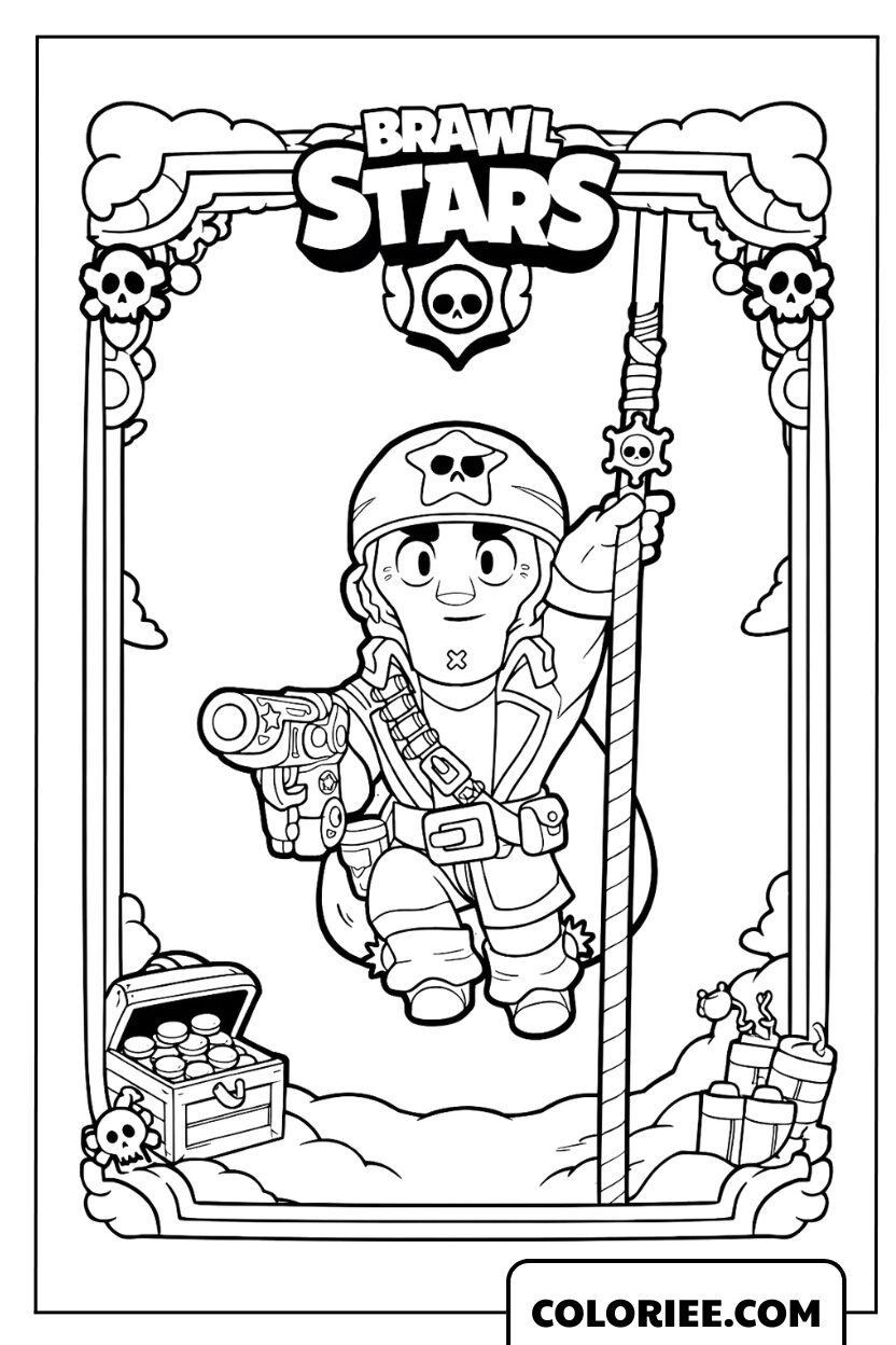 Coloriage de Colt dans un cadre décoratif avec un trésor